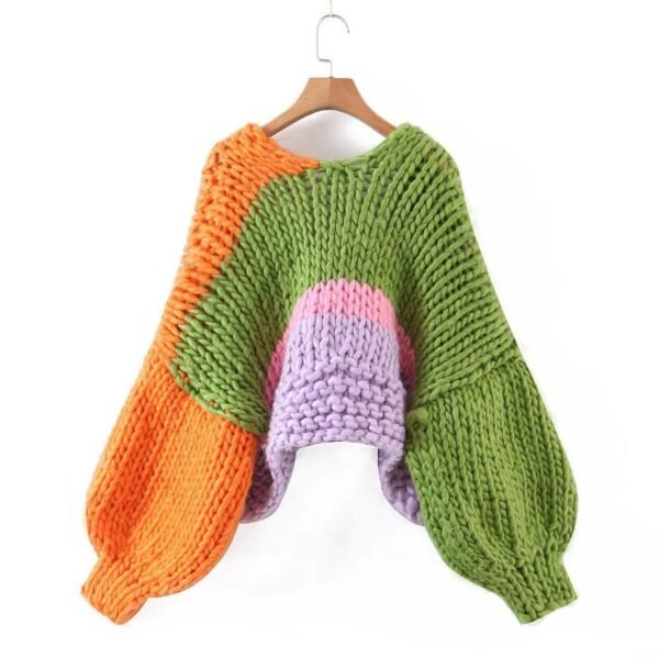 back view of colorful winter cardigan on the white background