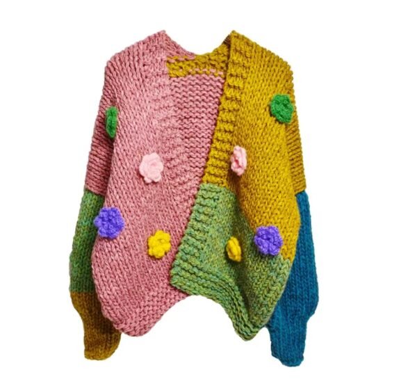 colorful wool cardigan on the white background