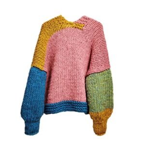 back view of colorful wool cardigan on the white background