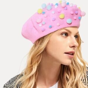 woman with blonde hair wearing cute colorful beret