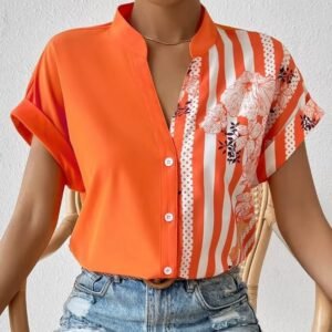 woman wearing floral colorful blouse