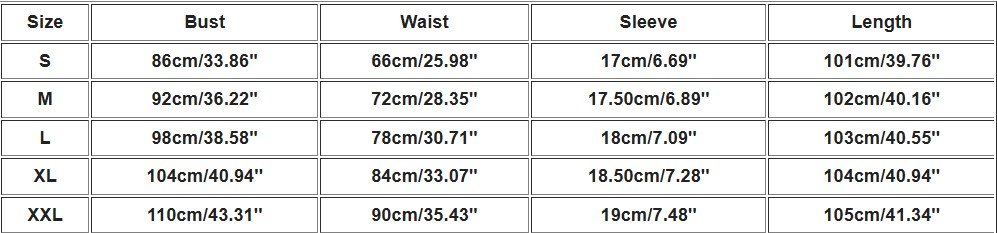 formal colorful dress size chart