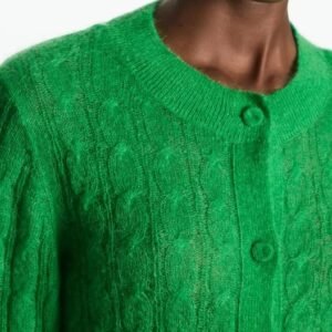 upper part and buttons of green cardigan