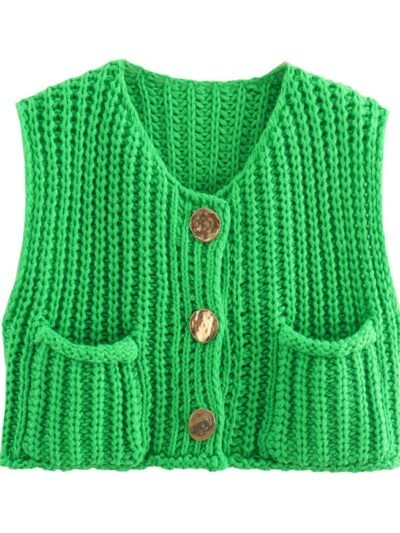 green sleeveless cardigan on the white background
