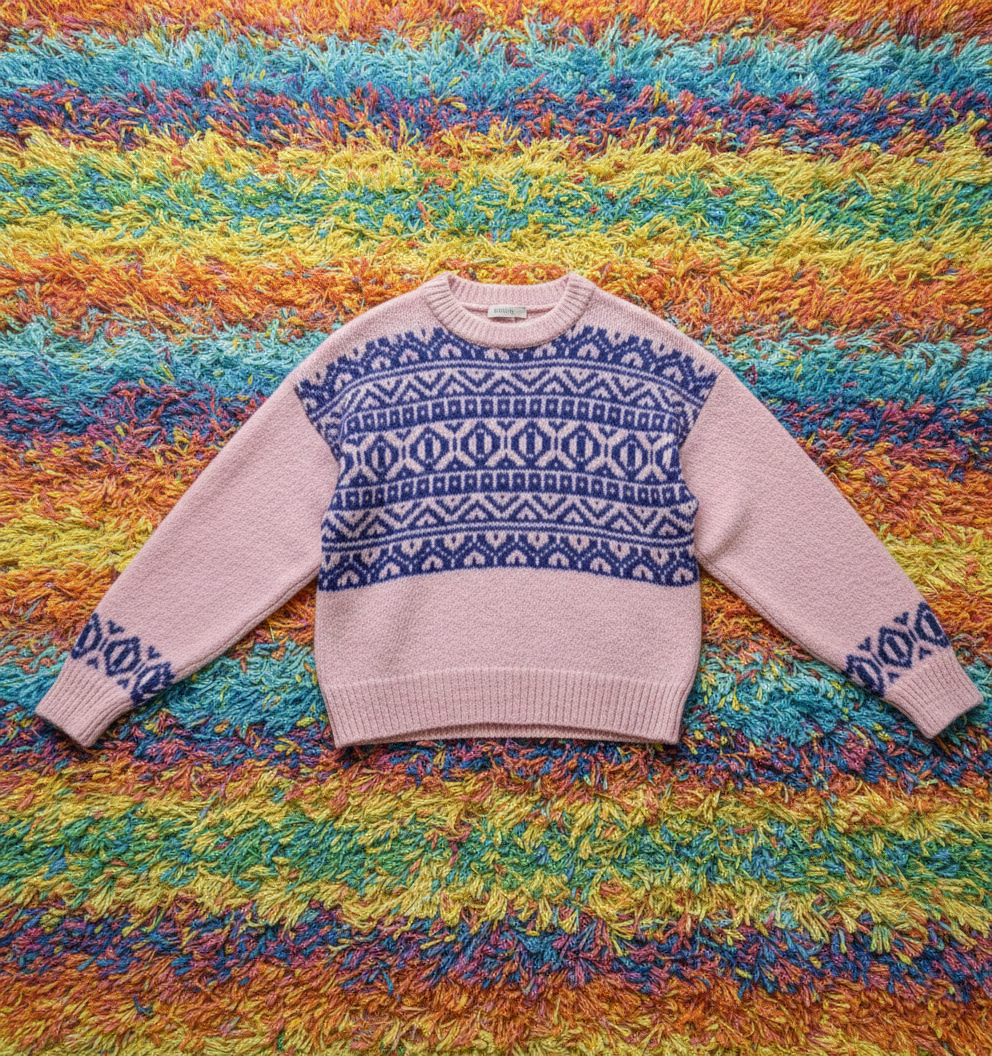 old-fashion colorful sweater on a colorful striped carpet