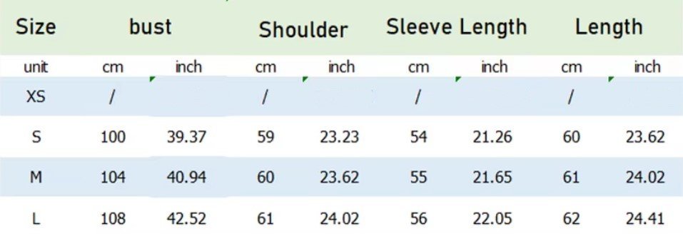 size chart of old-fashion colorful sweater 