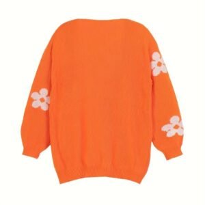 back view of orange color cardigan on the white background