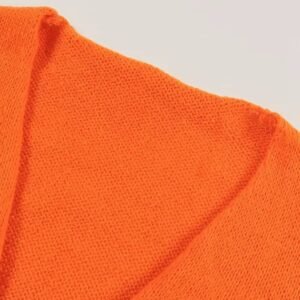 neck of orange color cardigan