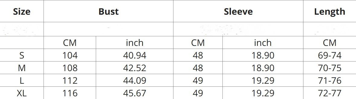 size chart of oversized colorful blouse 