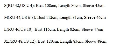 size chart of pastel cardigan