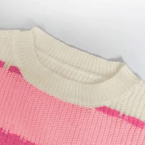 neck of pink colorful sweater on the white background