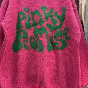 front view of pink pinky promise colorful sweater