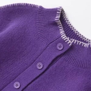 neck of purple cardigan