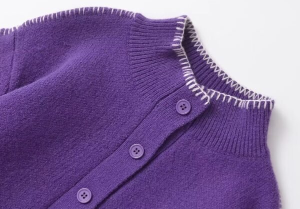 neck of purple cardigan