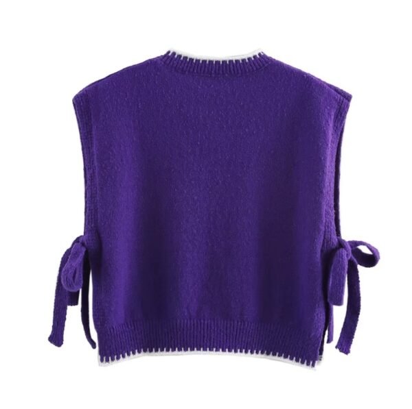 back view of purple colorful sleeveless sweater on the white background