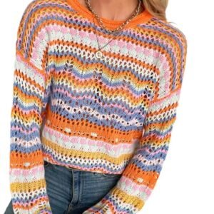 woman wearing retro colorful sweater and jeans