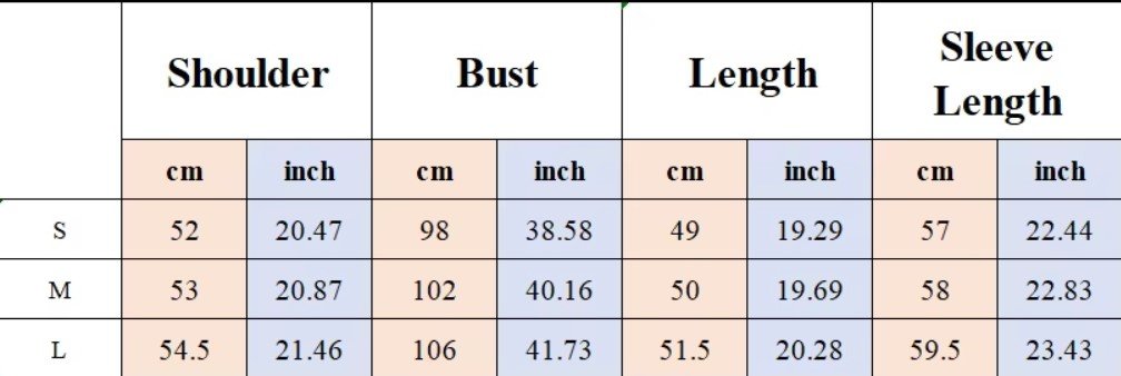 size chart of romantic colorful cardigan