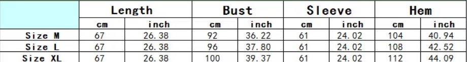 size chart of silk colorful blouse 