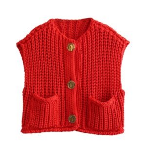 red sleeveless cardigan on the white background