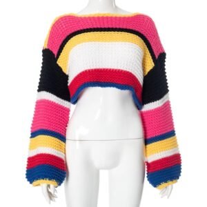 front view of stylish colorful sweater on a mannequin