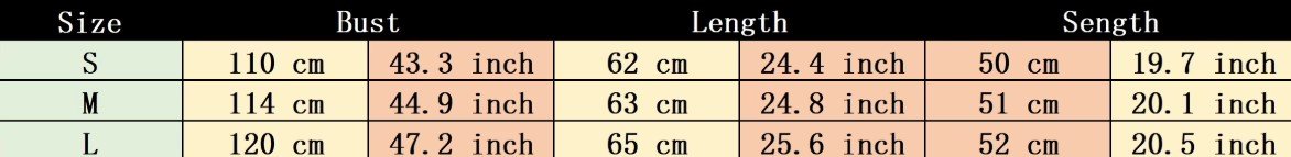 size chart of sweet colorful sweater