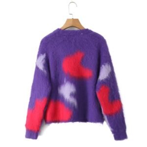 back view of thick colorful cardigan on the white background