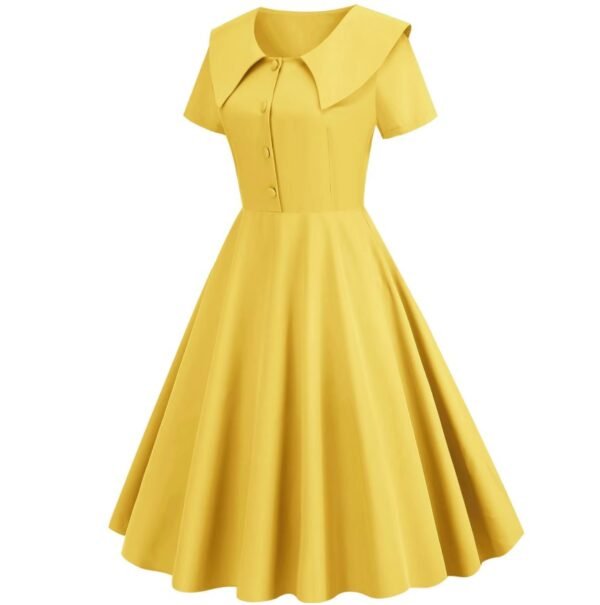 side view of yellow formal colorful dress on the white background