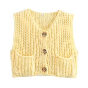 yellow sleeveless cardigan on the white background