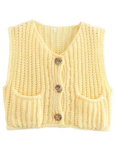 yellow sleeveless cardigan on the white background