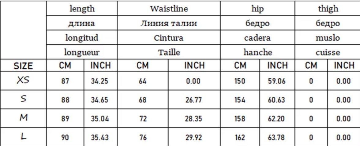 size chart of Japanese colorful skirt