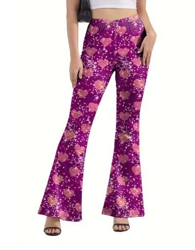 woman wearing Valentine's pants and black high heels on the white background