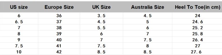 size chart of banquet colorful heels