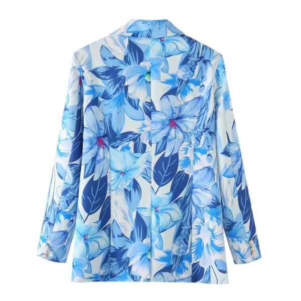 back view of blue floral blazer on the white background