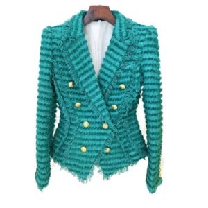 front view of blue tweed blazer on the white background