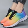 woman wearing colorful anti slip sneakers