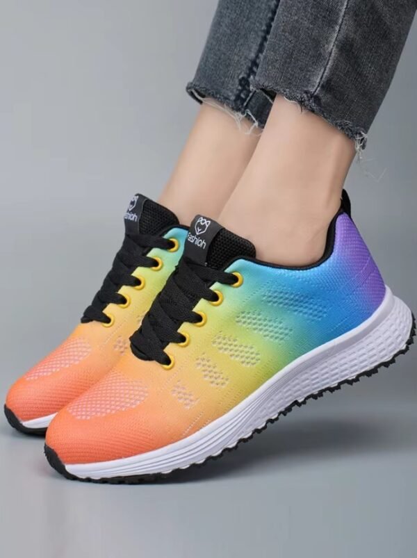 woman wearing colorful anti slip sneakers