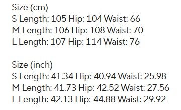 size chart of colorful baggy pants