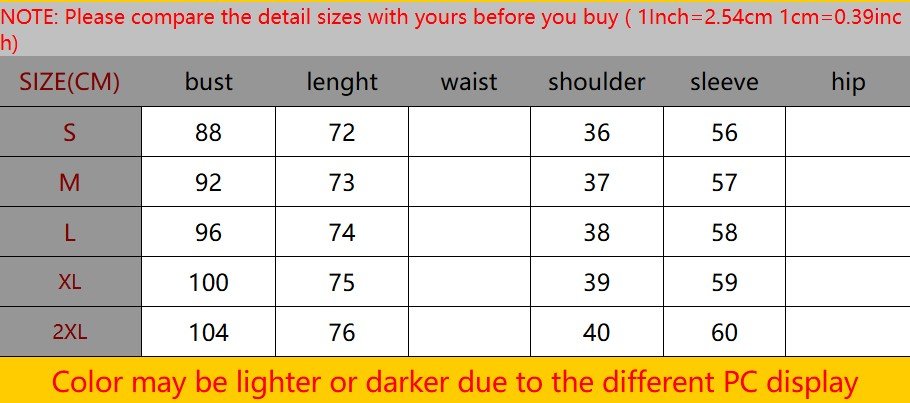 size chart of colorful blazer for women