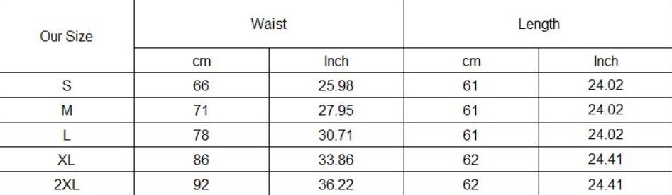 size chart of colorful cherry skirt 