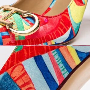 material and decorations of colorful color blocking heels