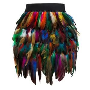 front view of colorful feather skirt on the white background