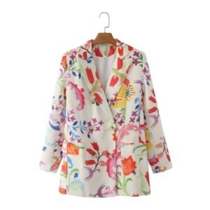 back view of colorful floral blazer on the white background