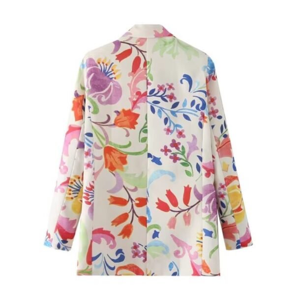 back view of colorful floral blazer on the white background