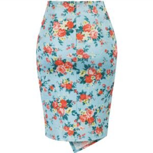 back view of colorful floral pencil skirt on the white background