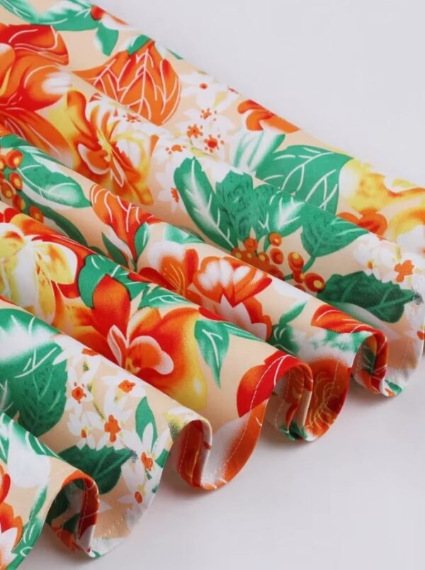 rolled material of colorful floral skirt