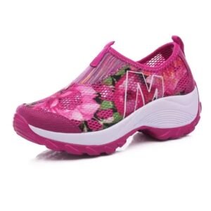 hot pink colorful floral sneakers on the white background