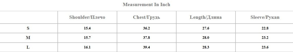 size chart of colorful gradient blazer