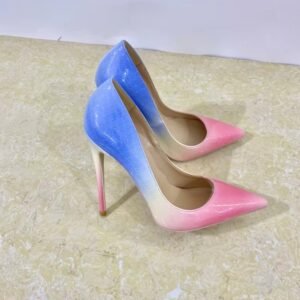 colorful gradient heels lying on a beige table