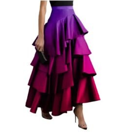 woman wearing colorful gradient skirt on the white background