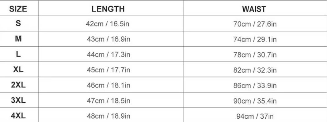 size chart of colorful leopard skirt 